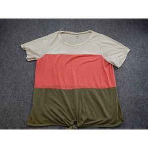 A.N.A. A New Approach Blouse Top Women's Size 0X Green Pink Colorblock Tie Front